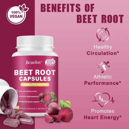Miniatura 8 de Cápsulas de raíz de remolacha Cápsulas de polvo de remolacha pura de 1300 mg - Apoya la presión arterial, energía natural y resistencia - 90