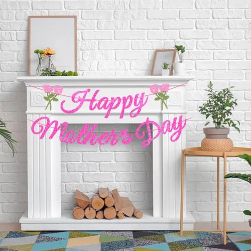 Miniatura 5 de Suministros de decoración de fiesta para el día de la madre con purpurina rosa con letrero de flores para el día de la madre, fiesta en casa