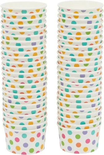 Miniatura 7 de BLUE PANDA Vasos de papel para helado, 50 unidades, diseño de lunares arcoíris, desechables para helados y aperitivos, cuencos de helado, tazas