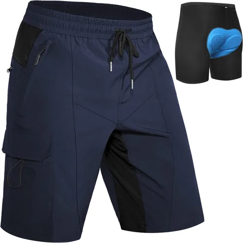 Hiauspor Pantalones cortos acolchados de ciclismo de montaña para hombre, ajuste holgado, de secado rápido, para ciclismo con 5 bolsillos