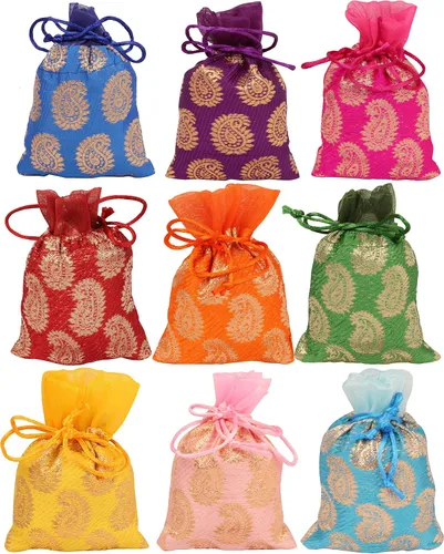Touchstone Preciosas bolsas de regalo reutilizables, respetuosas con el medio ambiente, brocado de cachemira con cordón grande para cumpleaños,