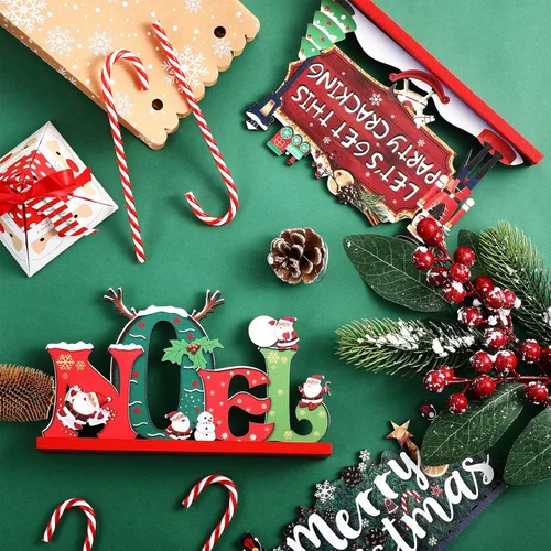 Miniatura 3 de Blulu 3 decoraciones de mesa de madera de Navidad, letrero de madera, centro de mesa, adorno de cascanueces de Papá Noel para Navidad, día de nieve