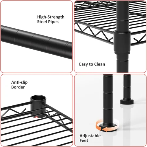 Miniatura 7 de Estantería de 4 niveles, capacidad de 80 kg por estante, altura ajustable, estantes estrechos de almacenamiento, estanterías de metal resistentes