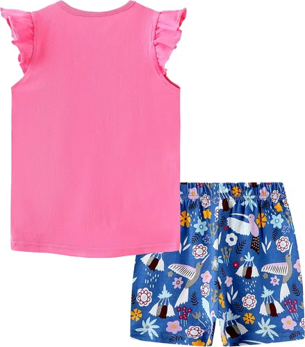 Miniatura 2 de Youlebao Conjunto de pantalones cortos para niñas pequeñas, conjunto de ropa de verano casual de algodón y pantalones cortos