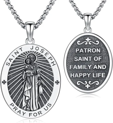 Miniatura 165 de Odinstone Collar de plata de ley 925 con medalla de San Miguel/San Cristóbal/San Benito/Crucifijo de Jesús/San Uriel/Arcángel Rafael para hombres
