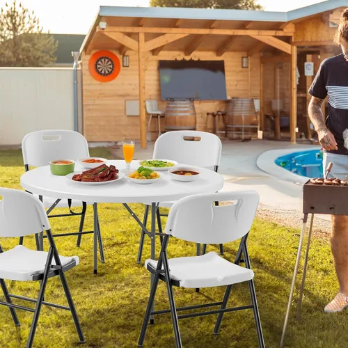 Miniatura 2 de VINGLI Mesa comercial redonda bi-plegable blanca de 48", mesa de comedor/cartas de plástico portátil de 4 pies para cocina o fiesta al aire libre