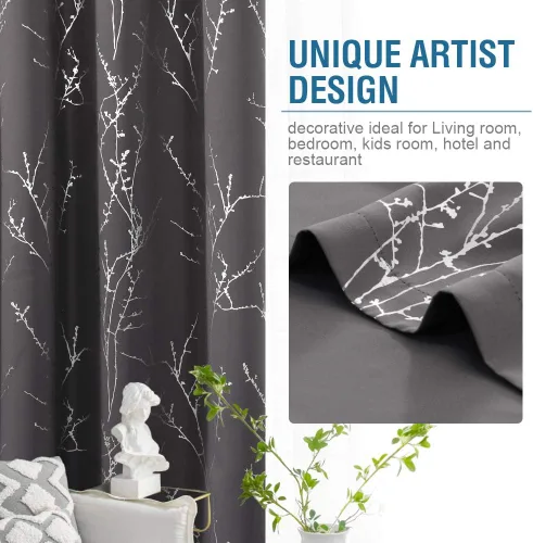 Miniatura 5 de H.VERSAILTEX Cortinas opacas para dormitorio, con estampado de ramas de árbol, con aislamiento térmico y ojales, cortinas de ventana gruesas y Gris