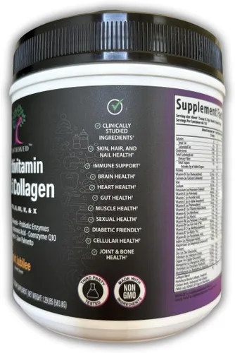 Miniatura 5 de Polvo de colágeno múltiple que reemplaza tu multivitamínico – Péptidos de colágeno + 27 vitaminas y minerales, probióticos, antioxidantes – Cuchara
