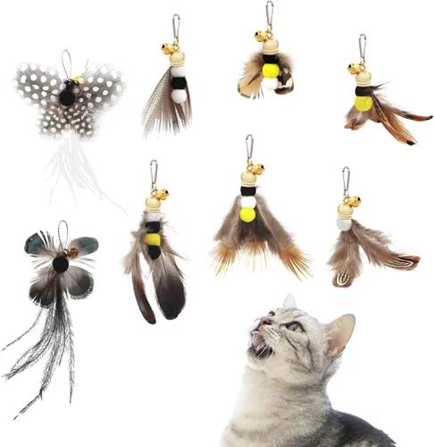 Miniatura 8 de SONGWAY Recambios de varita de juguete para gatos, 6 piezas de repuesto de juguetes para gatos peludos en forma de insecto, juguetes interactivos