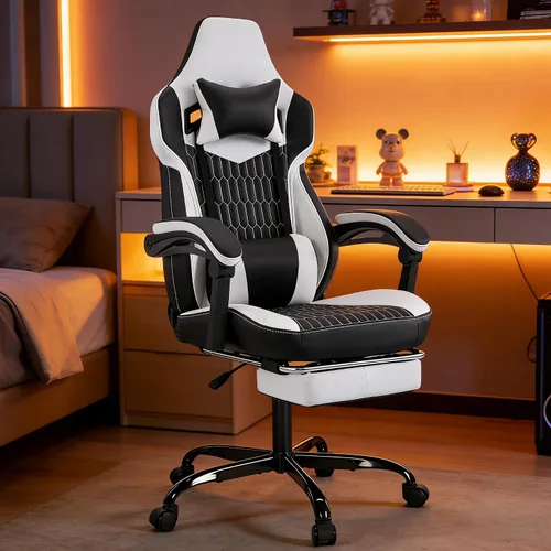 Miniatura 5 de Silla gamer, silla de computadora para juegos con reposacabezas ajustable, soporte lumbar ergonómico, asiento giratorio para salas de estar, Negro