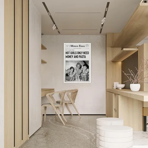 Miniatura 7 de Arte de pared vintage de periódico blanco y negro para niñas, comida de chica caliente, pasta italiana, pósteres divertidos para habitación de Negro