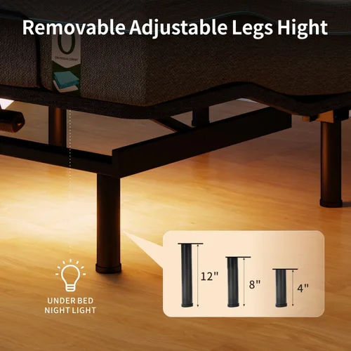 Miniatura 5 de Vipbear Base de cama ajustable individual XL, marco de cama de masaje doble cabezal y reposapiés, cama eléctrica con control remoto inalámbrico