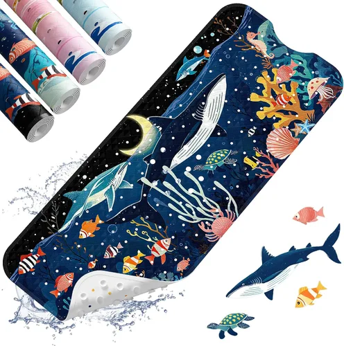 Miniatura 14 de XIYUNTE Tapete de baño para bebé, para niños, 40 x 16 pulgadas, extralargo, antideslizante, de caricaturas, para tina o ducha, con ventosas