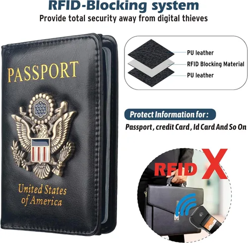 Miniatura 2 de Coowayze Funda para pasaporte para mujeres y hombres, funda de cuero para pasaporte estadounidense con ranura para tarjeta de vacunación