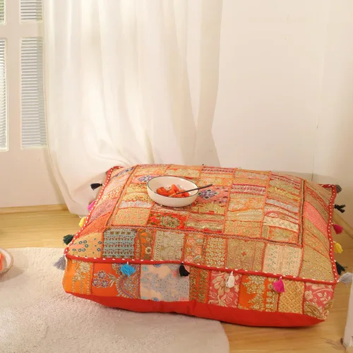 Miniatura 7 de THE ART BOX Almohadas de Suelo y Fundas de Cojín de Algodón Patchwork Vintage Boho Bordadas, Puf para Perro, Puf de Asiento, Almohada de Meditación