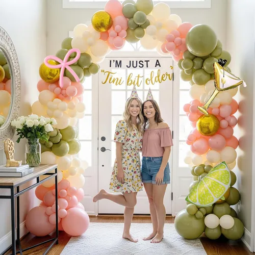 Miniatura 3 de Juego de guirnalda de globos de martini de limonada A Tini Bit para decoración de fiesta mayor, 130 globos rosa, verde y blanco, globo de vidrio