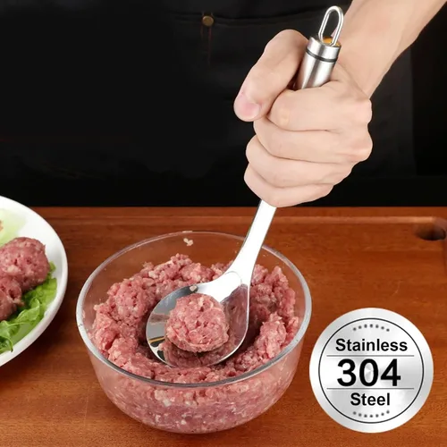 Miniatura 6 de Juego de 4 cucharas de albóndigas para hacer albóndigas, herramienta antiadherente para hacer albóndigas, cucharas de albóndigas con mango largo