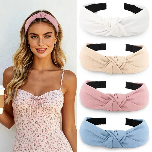 Miniatura 11 de YISSION Diademas anudadas para mujer, accesorios para el cabello con nudo superior ancho de cuero antideslizante en blanco y negro