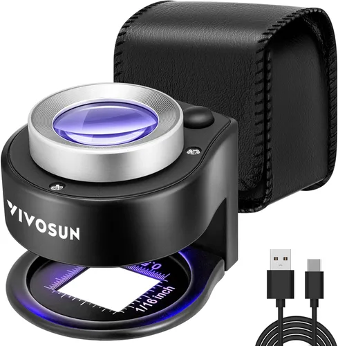 VIVOSUN Lupa Magnificadora Recargable 30X con Luz LED Blanca y Luz UV, Lupa Portátil con Lente de Vidrio Óptico y Escala para Joyería, Textiles,