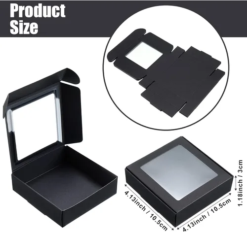 Miniatura 2 de Zonon 30 Cajas de Papel Kraft con Ventana 4.13 x 4.13 x 1.18 Pulgadas para Empaquetado de Dulces, Pequeñas Cajas de Regalo, Porta Jabón, Mini Negro