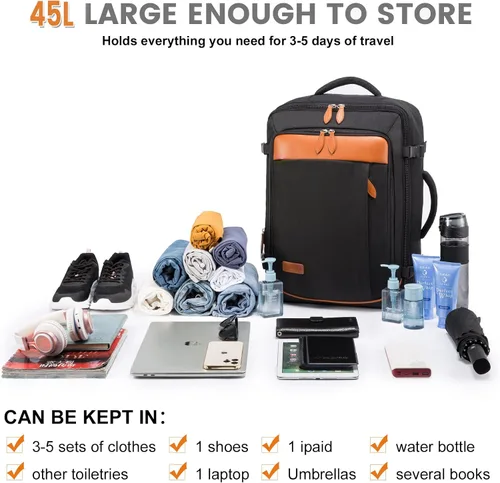 Miniatura 2 de LOVEVOOK Mochila de Mano, Mochila de Viaje Grande de 45L para Mujeres y Hombres Aprobada por Aerolíneas, Mochilas de Maleta Grandes Expandibles Con