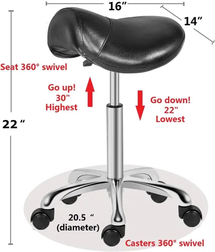 Miniatura 3 de Kaleurrier Taburete con ruedas para sillas de escritorio giratorias de cocina de salón Asiento de sillín; capacidad de peso de 350 libras; altura