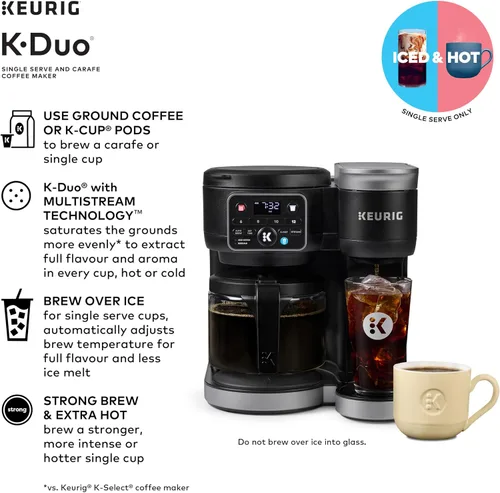 Miniatura 2 de Keurig K-Duo - Cafetera de una porción con cápsulas K-Cup y jarra, color negro