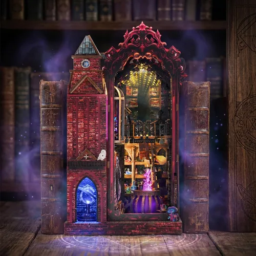 Miniatura 7 de Kit de rincón de libros, kit de manualidades de casa de muñecas en miniatura DIY para adultos y adolescentes, rompecabezas de madera 3D mágico