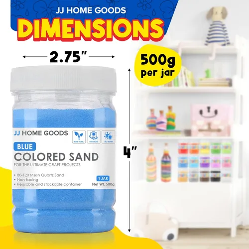 Miniatura 6 de JJ CARE Arena de colores, 16.5 libras. [15 botellas] Kit de arte de arena para niños de 3 años en adelante, arena de color no tóxica a granel, arena