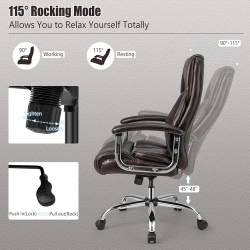 Miniatura 5 de Giantex Silla de oficina grande y alta, 500 libras, silla de oficina ejecutiva con respaldo alto para personas pesadas, silla de escritorio Marrón