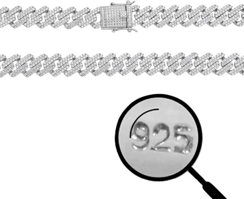 HarlemBling Cadena o pulsera cubana de plata de ley 925 maciza para hombre, eslabones cubanos Hip Hop de 0.472 in - ICY, Metal, Circonita cúbica