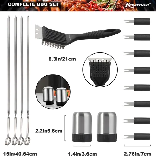 Miniatura 3 de ROMANTICIST Juego de 20 herramientas de parrilla de barbacoa de alta resistencia en estuche, el mejor regalo de parrilla para el día del padre