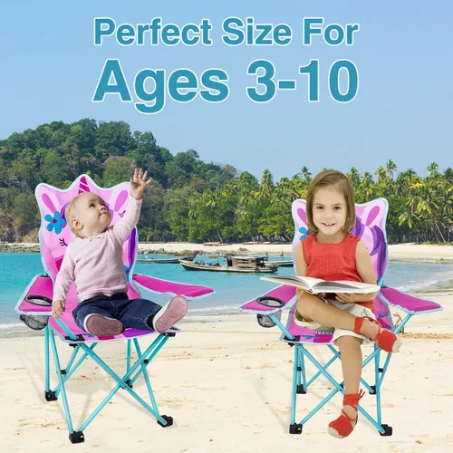 Miniatura 7 de KABOER Silla plegable para césped y camping para niños con portavasos y bolsa de transporte, sillas de camping para niños Unicornio Rosa