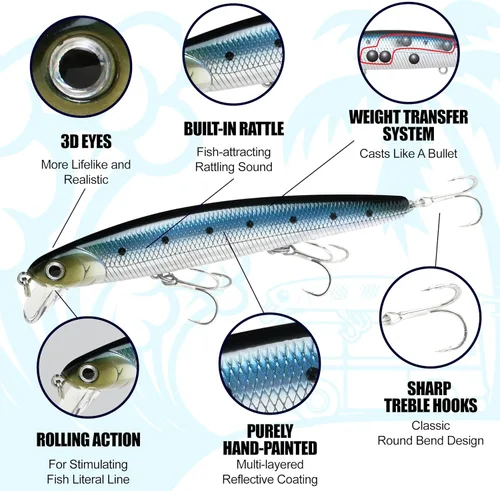 Miniatura 3 de LUCKY CRAFT FlashMinnow 110, Super Glow Series, señuelos de pesca de agua salada, accesorios y equipo de pesca de surf Jerkbait, señuelo
