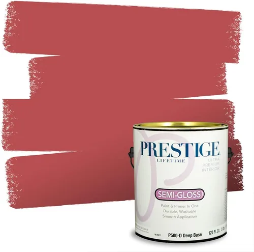 Miniatura 246 de Prestige Paints E100-T-SW6591 Pintura exterior e imprimación en uno, 1 galón, plano, combinación comparable de Sherwin Williams Amaryllis, 1 galón