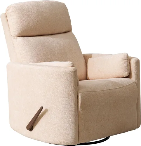 Miniatura 9 de Sillón reclinable giratorio de gran tamaño con masaje y calor, sillón reclinable giratorio para guardería con reposacabezas ajustable, silla Beige