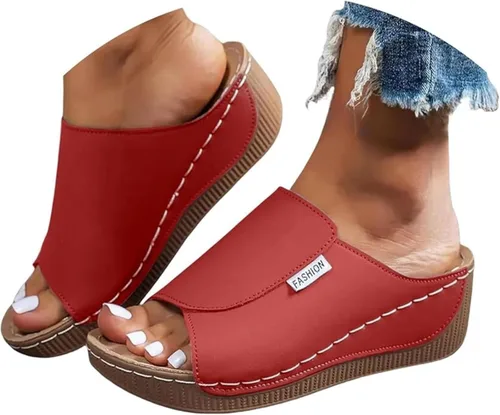 Miniatura 13 de Sandalias ortopédicas para mujer, con plataforma elegante, cómodas, ortopédicas, informales, para verano, con soporte de arco Rosa