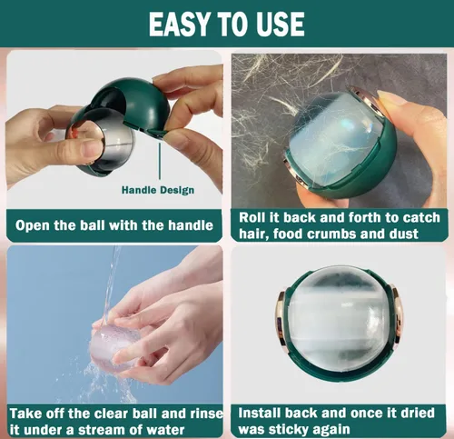 Miniatura 5 de CALMTEE Bola de rodillo de pelusa de gel reutilizable, rodillo de pelusa lavable pegajoso, portátil, para perros pequeños, gatos, mascotas, Blanco