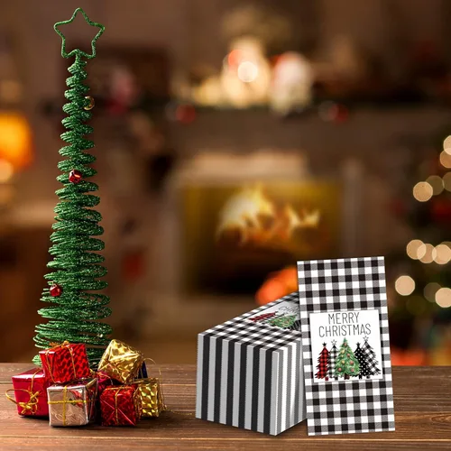 Miniatura 6 de Servilletas de Navidad de búfalo blanco y negro, servilletas de papel desechables para decoración de mesa de vacaciones (paquete de 50)