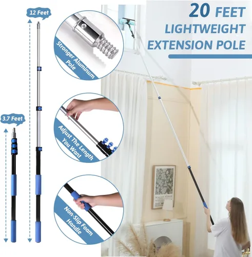 Miniatura 2 de MAYKI Plumeros de alto alcance de 20 pies para limpiar 5 piezas, plumeros de ventilador de techo con poste de extensión, plumero de telaraña