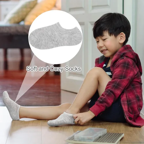 Miniatura 5 de Cooraby 15 pares de calcetines invisibles para niños, calcetines antideslizantes de corte bajo para niñas y niños, calcetines deportivos al tobillo