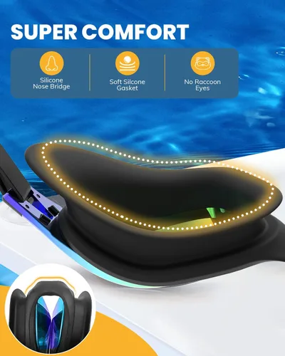 Miniatura 4 de MOXTOYU Swimming Goggles 2 Pack, Professional Anti Fog No Leaking UV Protection Swim Goggles for Women Men Adult Youth Aguamarina & plateado