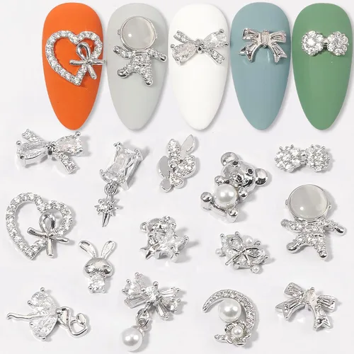 Miniatura 7 de Dijes y gemas para uñas, circonita de cobre dorado, múltiples formas 3D, diamantes de imitación de metal de lujo para uñas, 14 piezas