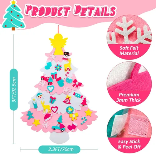 Miniatura 2 de Árbol de Navidad de fieltro para niños de OurWarm para pared, set de 35 piezas de árbol de Navidad de fieltro DIY para niños pequeños, árbol