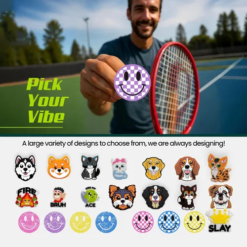 Miniatura 6 de Tennis Racket Dampener - Cute Designs - Vibration & Noise-Reducing Tennis Shock Absorber for Racquets - Secure, Easy-Install Accessories for Players