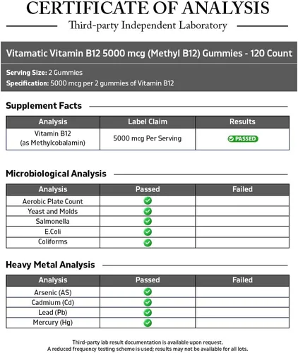 Miniatura 3 de Vitamatic Gomitas de vitamina B12 extra fuertes de 5000 mcg (metilo B12), 120 unidades, apoyo al metabolismo energético y apoyo a la salud
