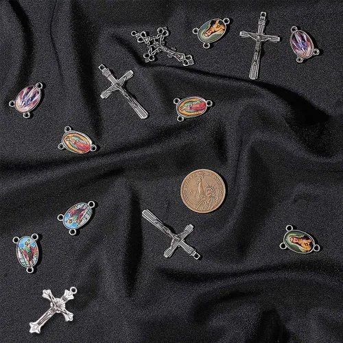Miniatura 4 de SUNNYCLUE Pascua vacaciones estilo tibetano rosario cruz y centro Nuestra Señora Milagrosa Medalla Esmalte Cruz Colgantes Vintage Charm Oval