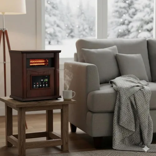 Miniatura 3 de Nordic Hygge Calentador de espacio portátil, calentador infrarrojo eléctrico de 1500 W para uso en interiores, sala de estar, dormitorio, oficina