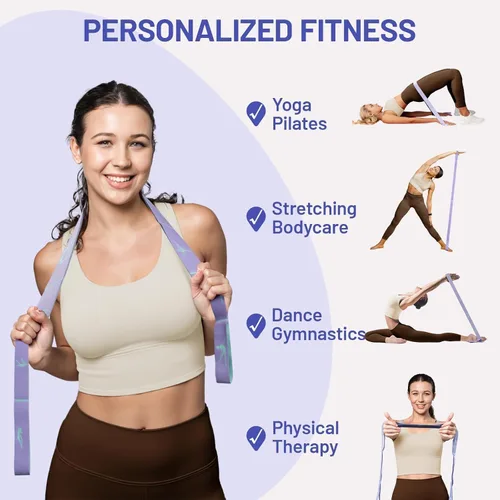 Miniatura 3 de Slim Panda Correa elástica, flexibilidad, bandas elásticas de baile, correa elástica de yoga con 9 bucles para terapia física, pilates, yoga, Púrpura