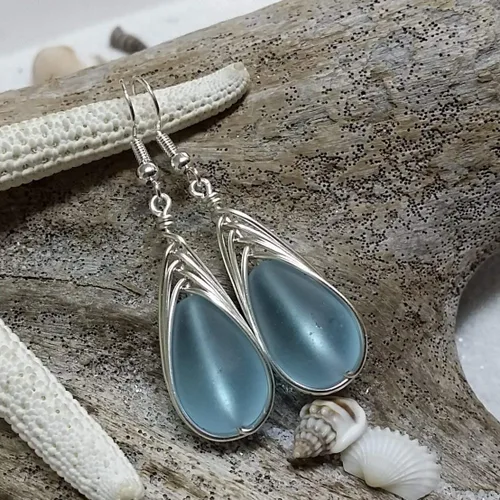 Miniatura 71 de Yinahawaii Handmade Sea Glass Earrings, Hawaiian Jewelry, Wire Braided Earrings Teardrop Earrings, Beach Jewelry Sea Glass Jewelry For Women Cobalt